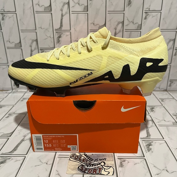 New Nike Zoom Vapor 15 Pro FG Soccer Cleats Black Lemonade Yellow Mens Sizes - Picture 13 of 13
